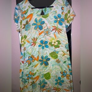 Vintage HULA MOON By JAMS WORLD HAWAII “Peace Flower Aqua” Dress SM